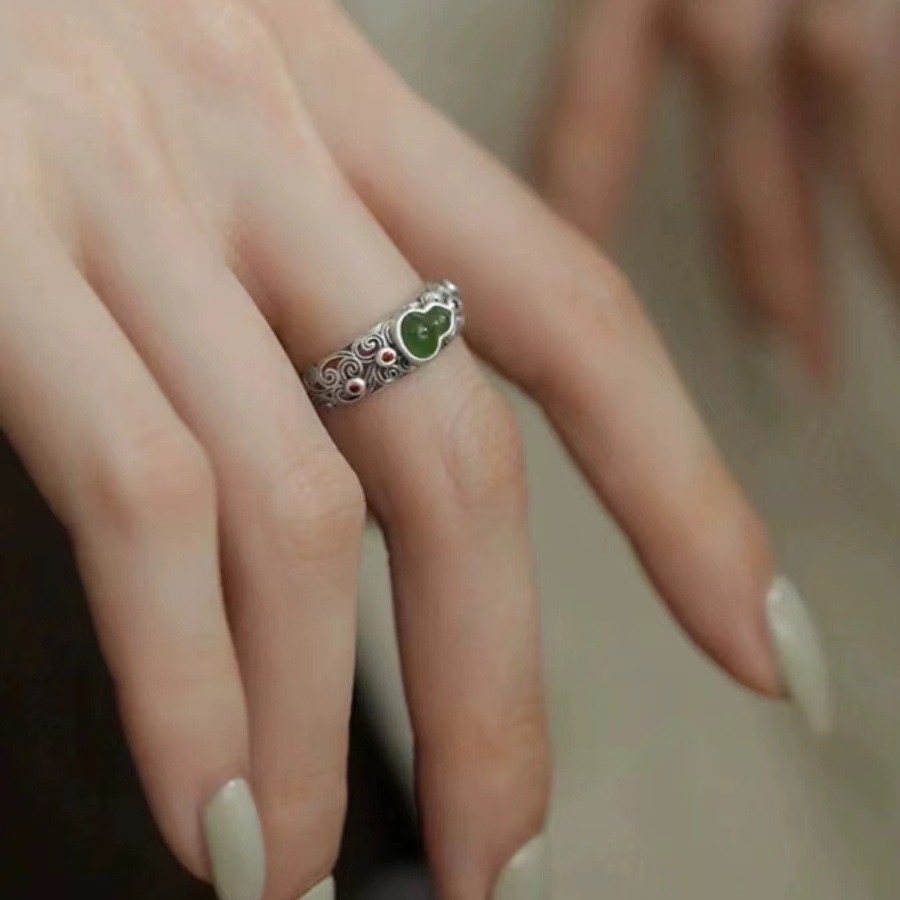 白沙屯媽祖 過香爐 綠瑪瑙葫蘆 活動戒指-細節圖3