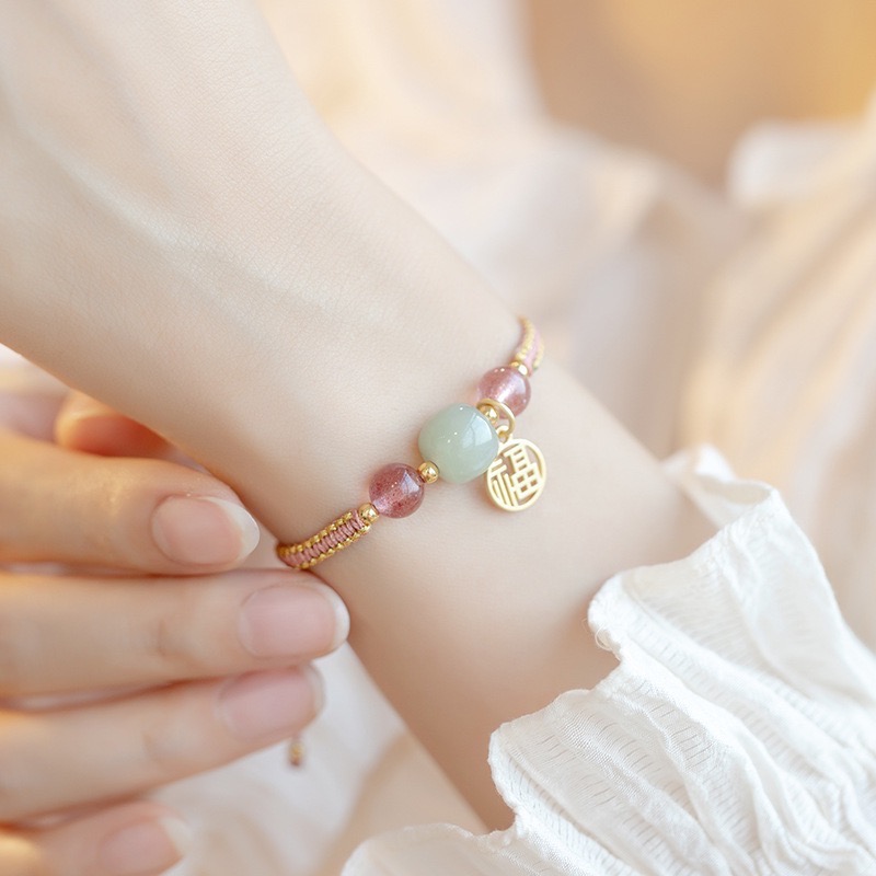 白沙屯媽祖過香爐 招財 旺夫 貴人 好人緣 草莓晶 手工編繩手鏈-細節圖4