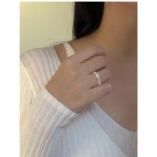 甜美小珍珠鋯石彈性戒指 情人禮物 閨蜜禮物 朋友禮物-細節圖3