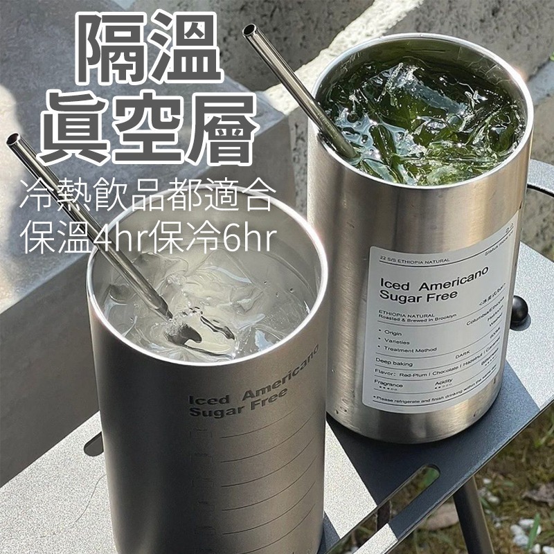 高顏值雙層不銹鋼咖啡杯600ml(附吸管)-細節圖2