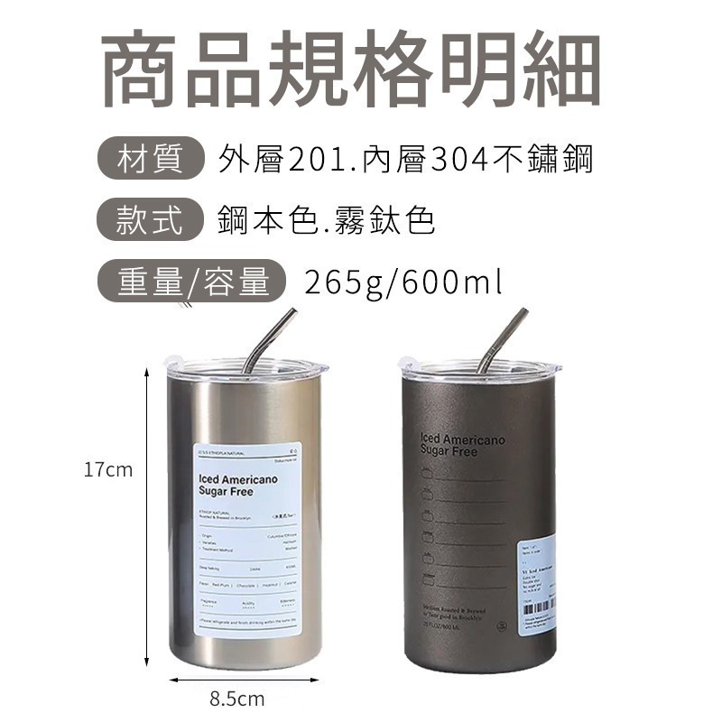 高顏值雙層不銹鋼咖啡杯600ml(附吸管)-細節圖7