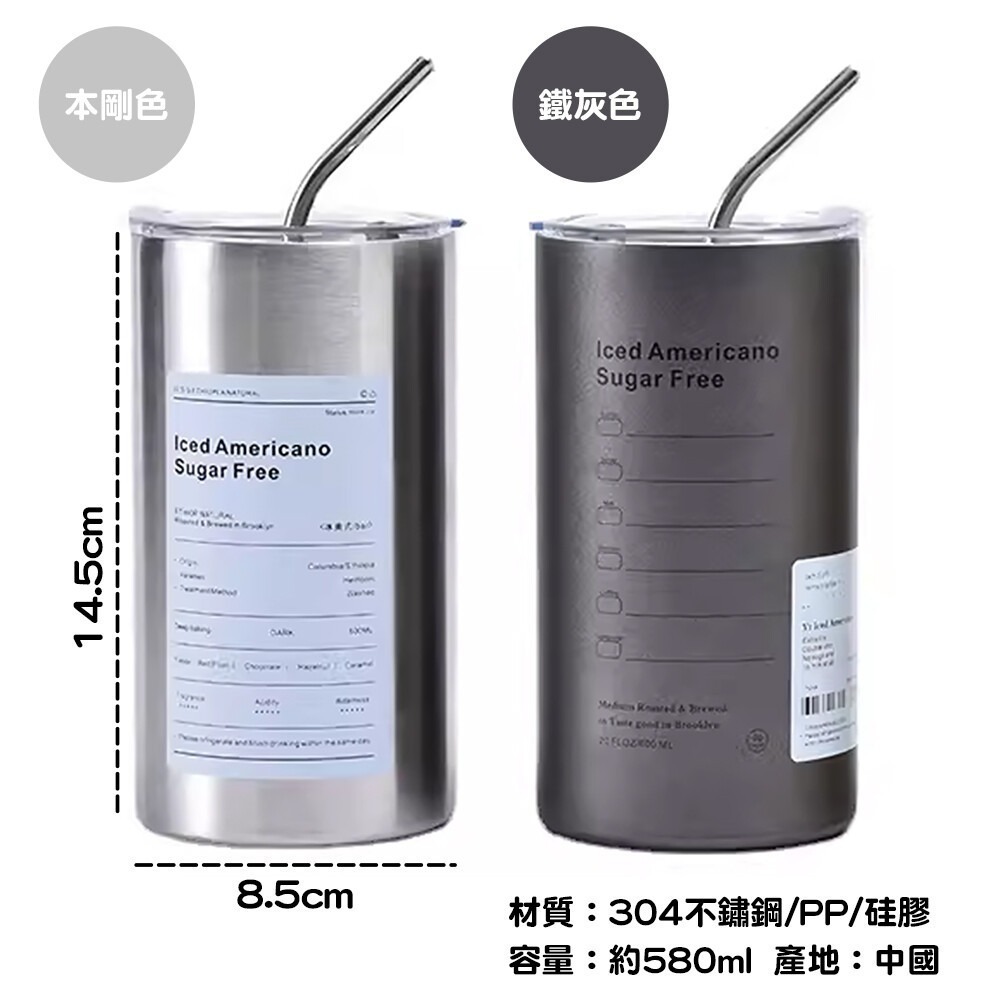高顏值雙層不銹鋼咖啡杯600ml(附吸管)-細節圖9