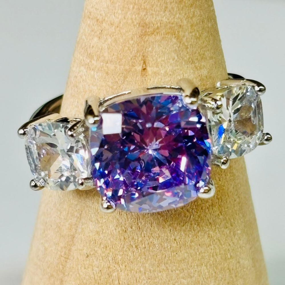 9454MY【小確幸飾品】莫桑鑽S925銀戒指 日韓 輕奢 華麗 白鑽 藍鑽 紫鑽 金色 銀色 可調戒圍-細節圖7