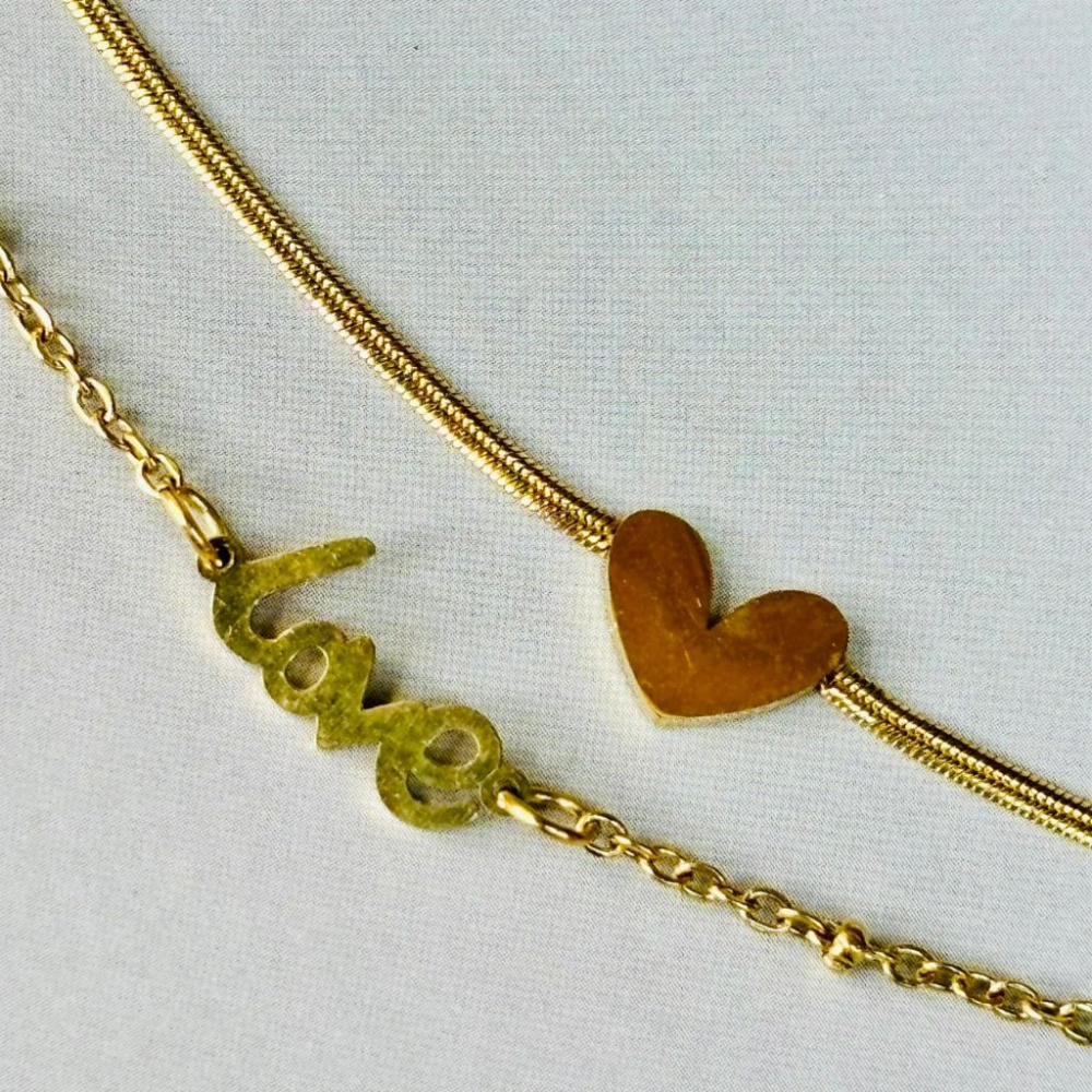 3128MY【小確幸飾品】鈦鋼手鍊 鈦鋼 醫療鋼 抗過敏 不褪色 防水 耐磨 金色 豬鼻 love雙鍊 排鋯 四葉草-細節圖4