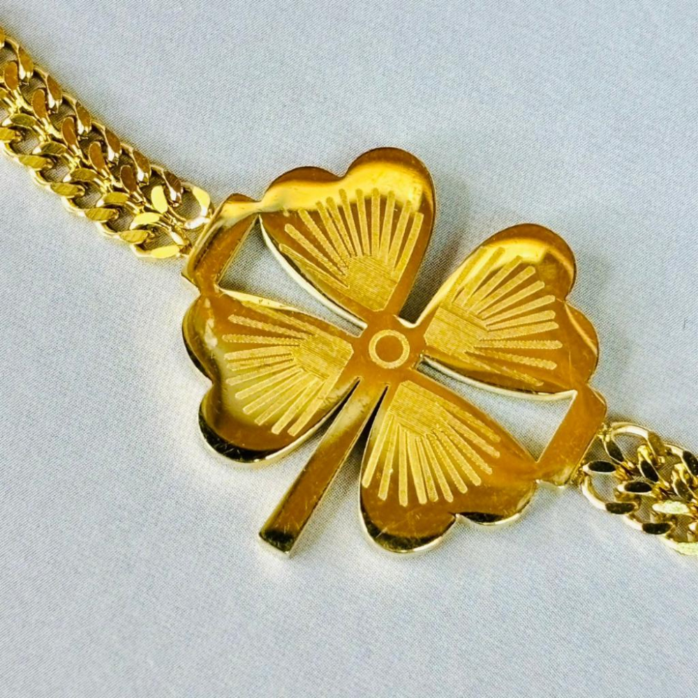 3128MY【小確幸飾品】鈦鋼手鍊 鈦鋼 醫療鋼 抗過敏 不褪色 防水 耐磨 金色 豬鼻 love雙鍊 排鋯 四葉草-細節圖8