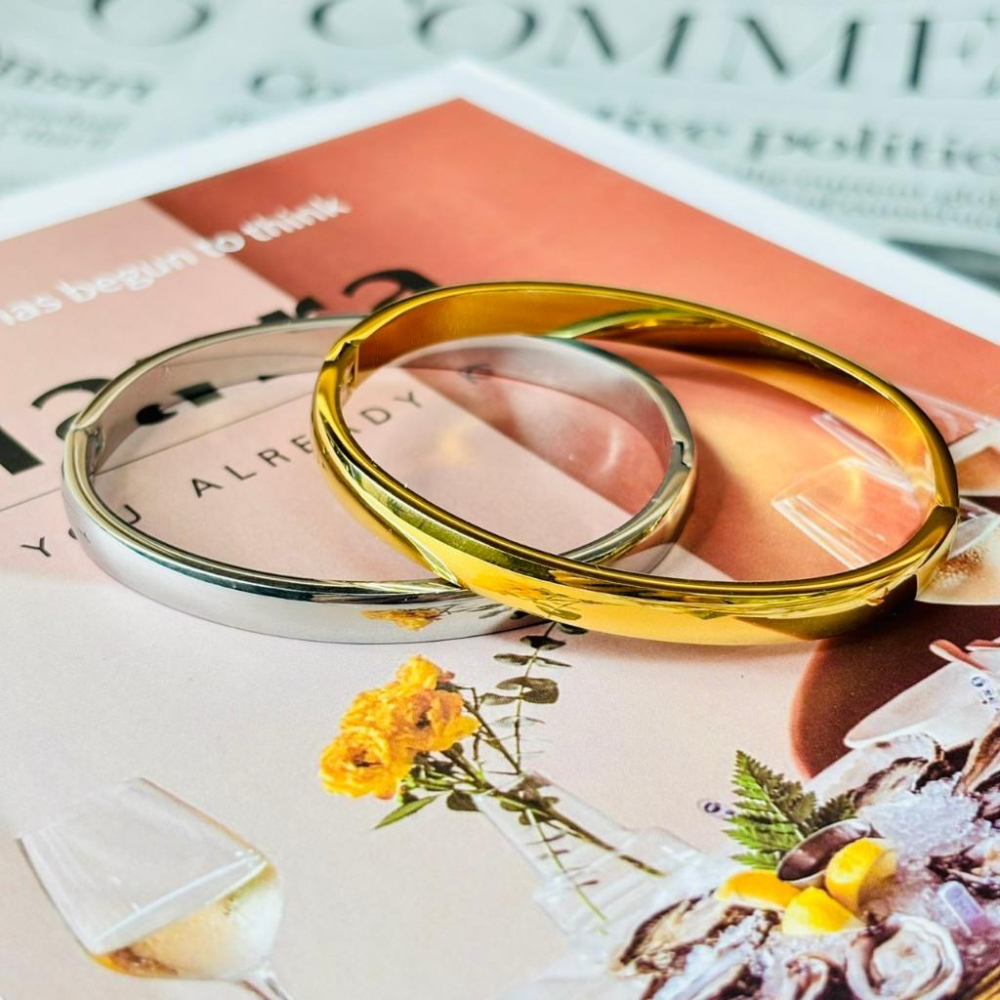 3113MY【小確幸飾品】鈦鋼手鐲 鈦鋼 醫療鋼 抗過敏 不褪色 防水 耐磨 金色 玫瑰金 銀色 素雅 白鋯 排鋯 白貝-細節圖2