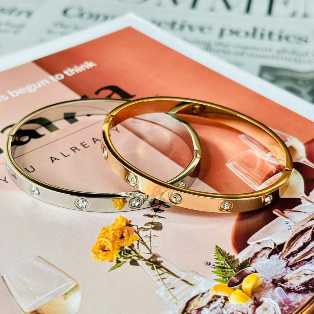 3113MY【小確幸飾品】鈦鋼手鐲 鈦鋼 醫療鋼 抗過敏 不褪色 防水 耐磨 金色 玫瑰金 銀色 素雅 白鋯 排鋯 白貝-細節圖3