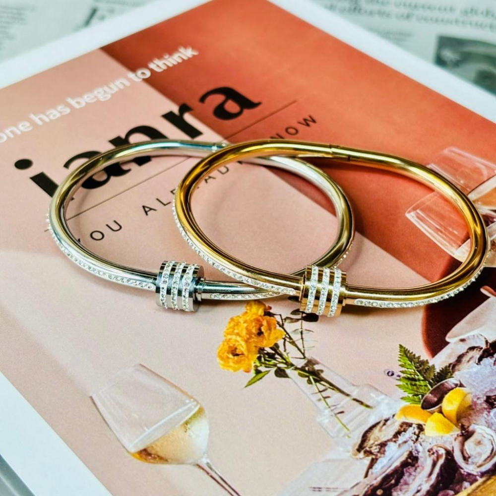 3113MY【小確幸飾品】鈦鋼手鐲 鈦鋼 醫療鋼 抗過敏 不褪色 防水 耐磨 金色 玫瑰金 銀色 素雅 白鋯 排鋯 白貝-細節圖4