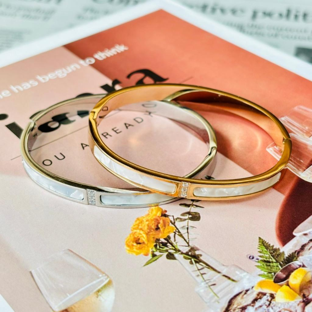 3113MY【小確幸飾品】鈦鋼手鐲 鈦鋼 醫療鋼 抗過敏 不褪色 防水 耐磨 金色 玫瑰金 銀色 素雅 白鋯 排鋯 白貝-細節圖5