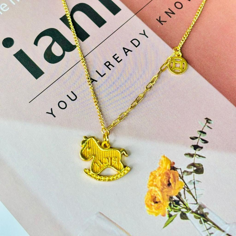 2096MY【小確幸飾品】鈦鋼項鍊 醫療鋼 抗過敏 不褪色 防水 耐磨 質感 金色 福袋 馬 H 貝珠 綠鋯 四葉草-細節圖4