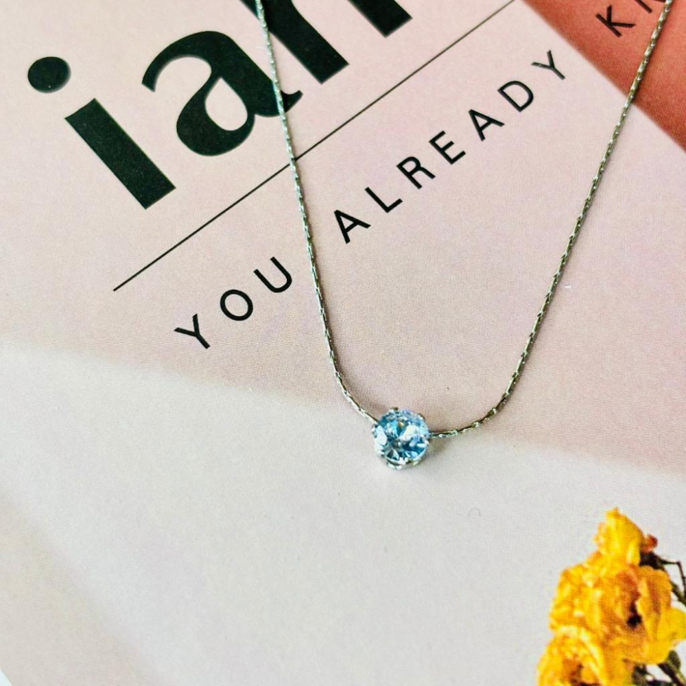 2107MY【小確幸飾品】鈦鋼項鍊 鈦鋼 醫療鋼 抗過敏 不褪色 防水 耐磨 質感 銀色 白鋯 幸運結 海藍水滴-細節圖3