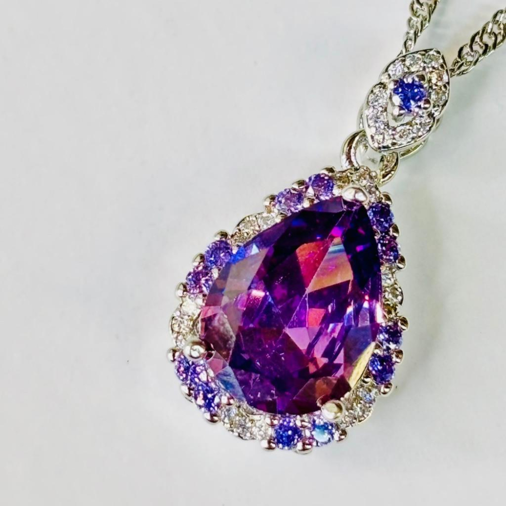 9219MY【小確幸飾品】莫桑鑽S925銀項鍊 輕奢 華麗 彩鑽 綠鑽 藍鑽 紫鑽 白鑽-細節圖5