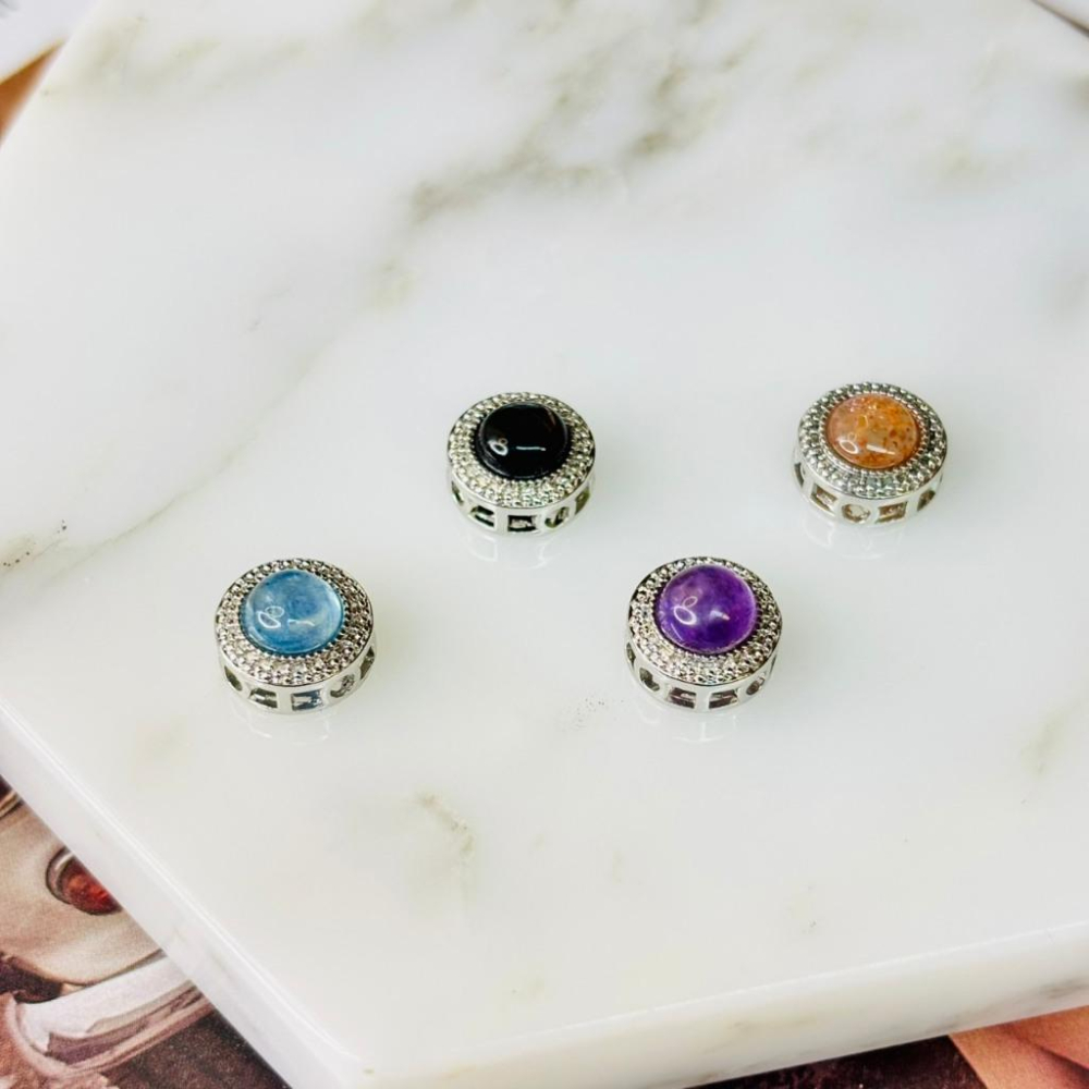 8501FE【小確幸飾品】天然水晶魔盒 質感 DIY 配件 圓形 能量 磁場 海藍寶 金運石 紫水晶 金太陽-細節圖2