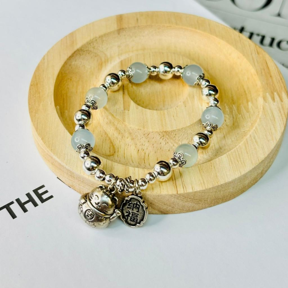 3020DE【小確幸飾品】彈力繩手環 流行 質感 新中式 愛心 星星 海藍寶 招財貓 納福 柿子 如意 瑪瑙-細節圖4