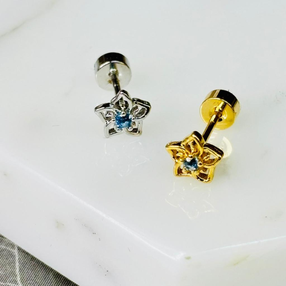 【小確幸飾品】醫療鋼鎖珠造型耳釘 貼耳 輕奢 日韓 百搭 金 銀 三角 花花 芒星 大芒星 星球鑰匙-細節圖2