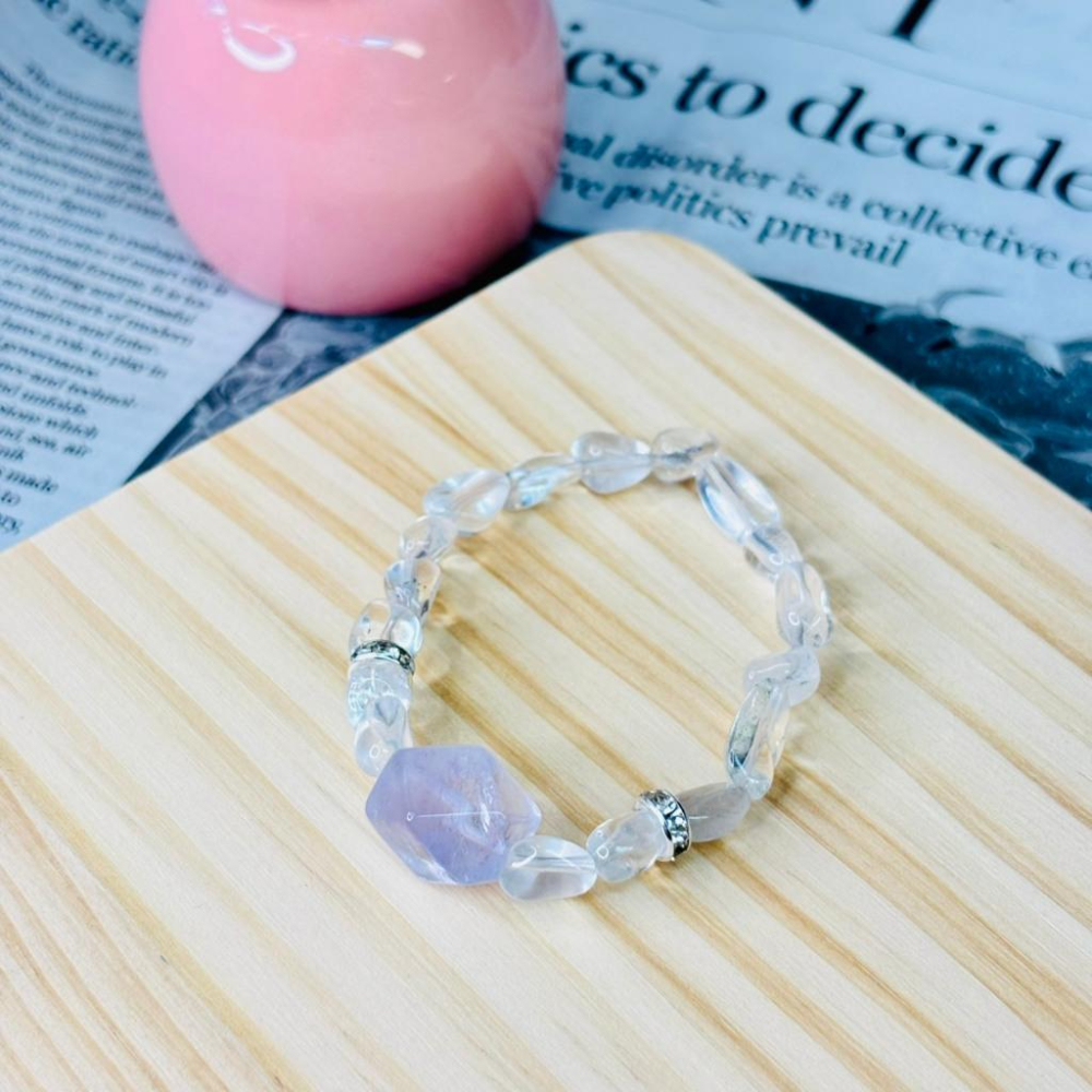 7303AP【小確幸飾品】靜薰 設計款手鍊 薰衣草紫水晶 白水晶 頂輪療癒 火金調和 靈氣 純淨 質感 極簡-細節圖2