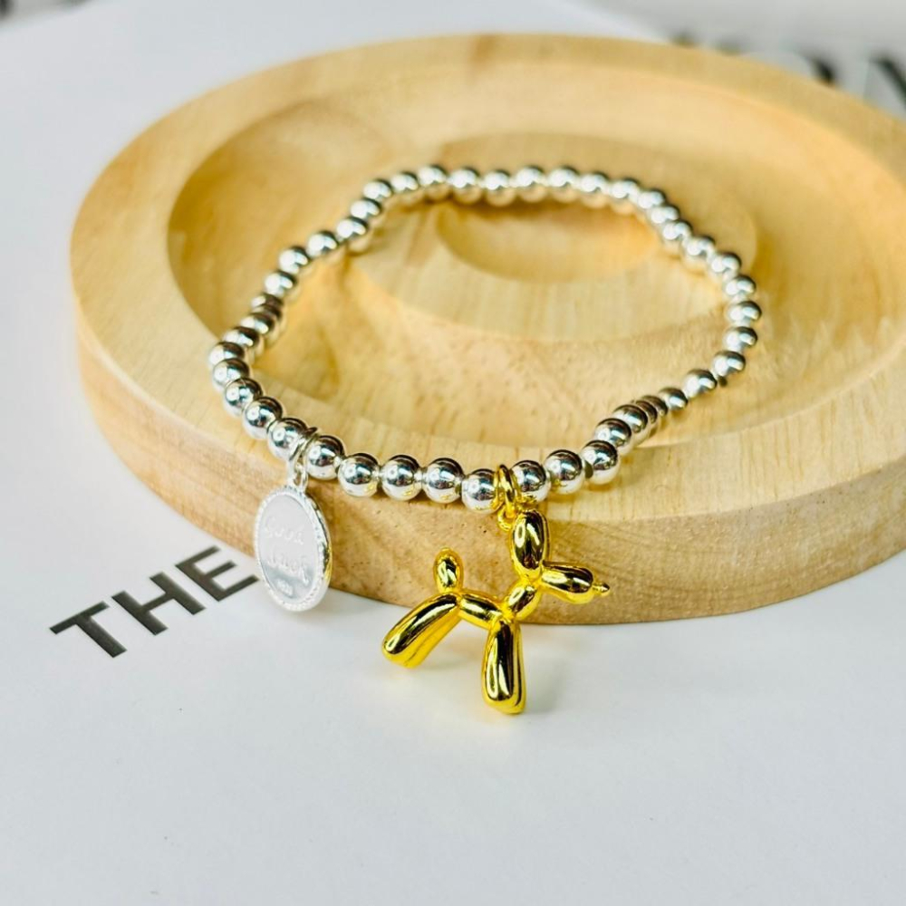 3004DE【小確幸飾品】彈力繩手環 流行 質感 氣球狗狗 笑臉 貝珠 金色 黃色 黑色 美拉德綠-細節圖2