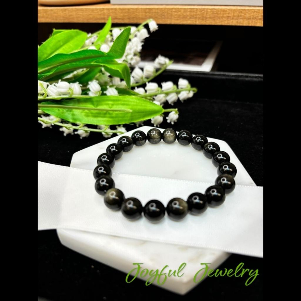 83077JU【小確幸飾品】金曜石手串 五行水能量 海底輪療癒 天然礦石-細節圖6