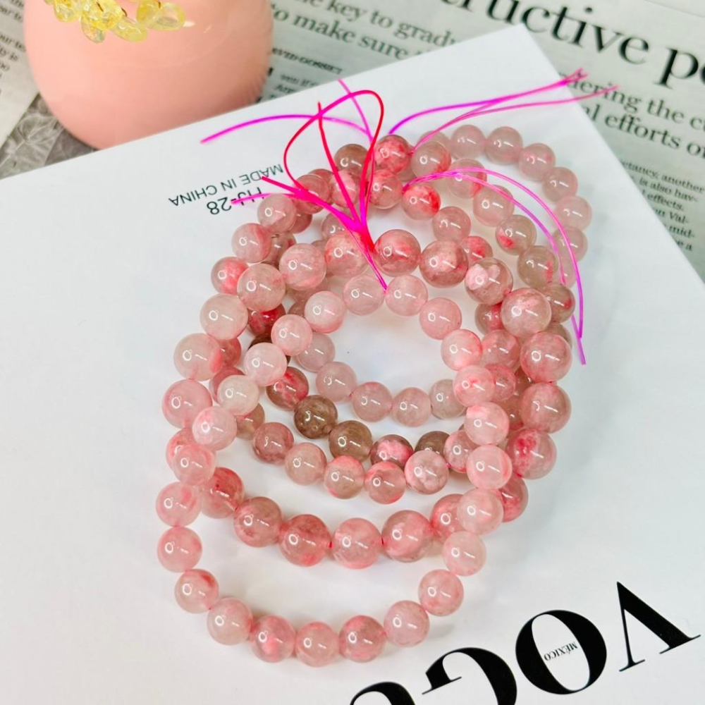 83094JU【小確幸飾品】薔薇石櫻花雨水晶手串 五行火能量 心輪療癒 天然礦石-細節圖2