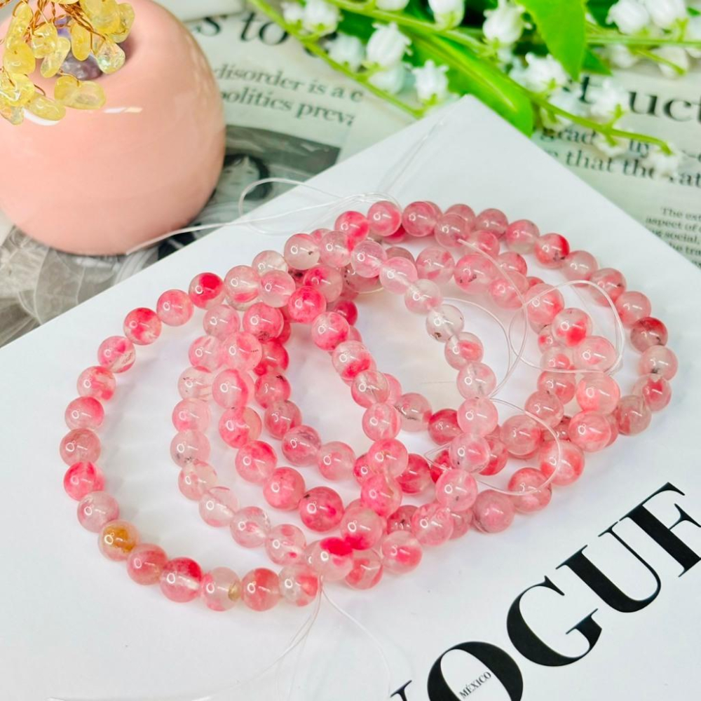 83094JU【小確幸飾品】薔薇石櫻花雨水晶手串 五行火能量 心輪療癒 天然礦石-細節圖4