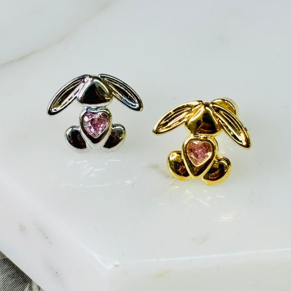 【小確幸飾品】醫療鋼鎖珠造型耳釘 貼耳 輕奢 日韓 百搭 金 銀 白鋯 藍鋯 粉鋯 兔兔 貓咪 柴犬 酒杯-細節圖2