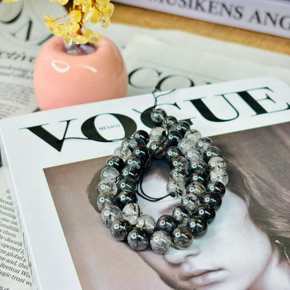 8306NO【小確幸飾品】黑髮晶手串 五行水能量 海底輪平衡 天然礦石飾品-細節圖2