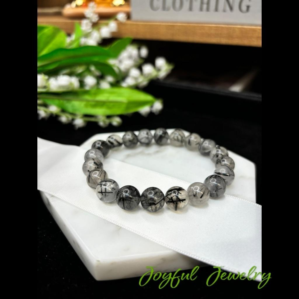 8306NO【小確幸飾品】黑髮晶手串 五行水能量 海底輪平衡 天然礦石飾品-細節圖3