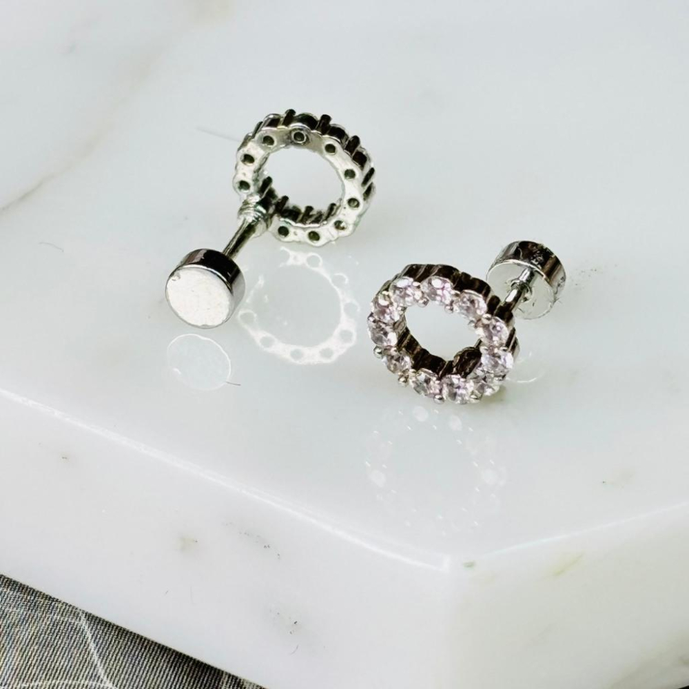 【小確幸飾品】醫療鋼鎖珠造型耳釘 貼耳 輕奢 日韓 百搭 白鋯圓圈 金 銀 馬蹄 幸運草 粉鋯 經典圓包 藍鋯水滴-細節圖2