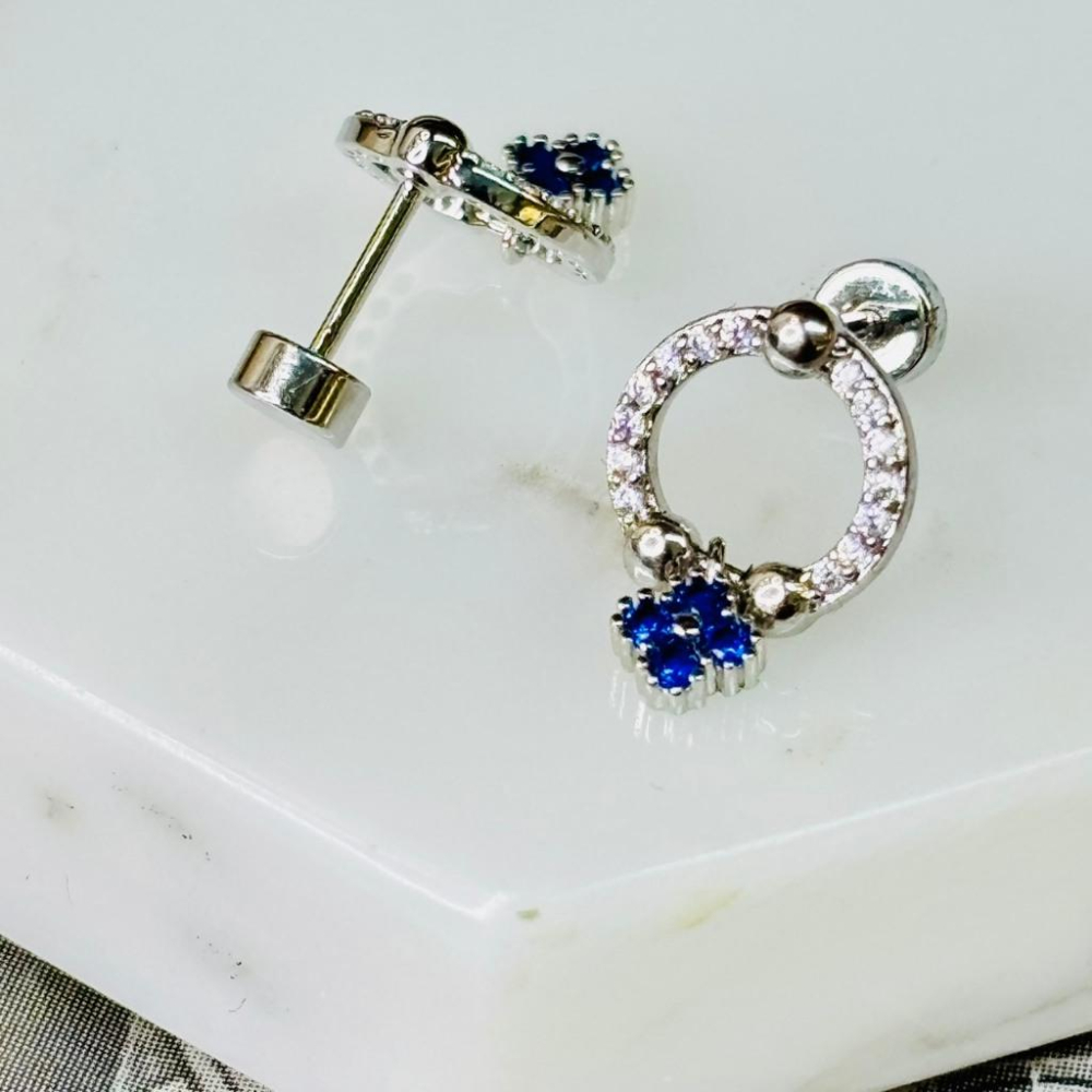 【小確幸飾品】醫療鋼鎖珠造型耳釘 貼耳 輕奢 日韓 百搭 白鋯圓圈 金 銀 馬蹄 幸運草 粉鋯 經典圓包 藍鋯水滴-細節圖4