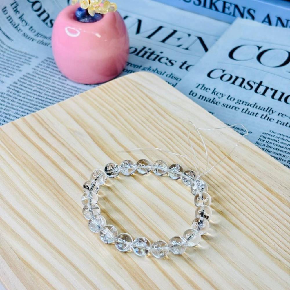 8359MY【小確幸飾品】白水晶白阿賽手串 五行金能量 頂輪療癒 天然礦石-細節圖4