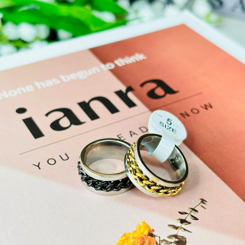 4053AP【小確幸飾品】鈦鋼戒指 抗過敏 不褪色 防水 耐磨 固定戒圍 低調 質感 極簡 時尚 百搭 可轉 雙層-細節圖2