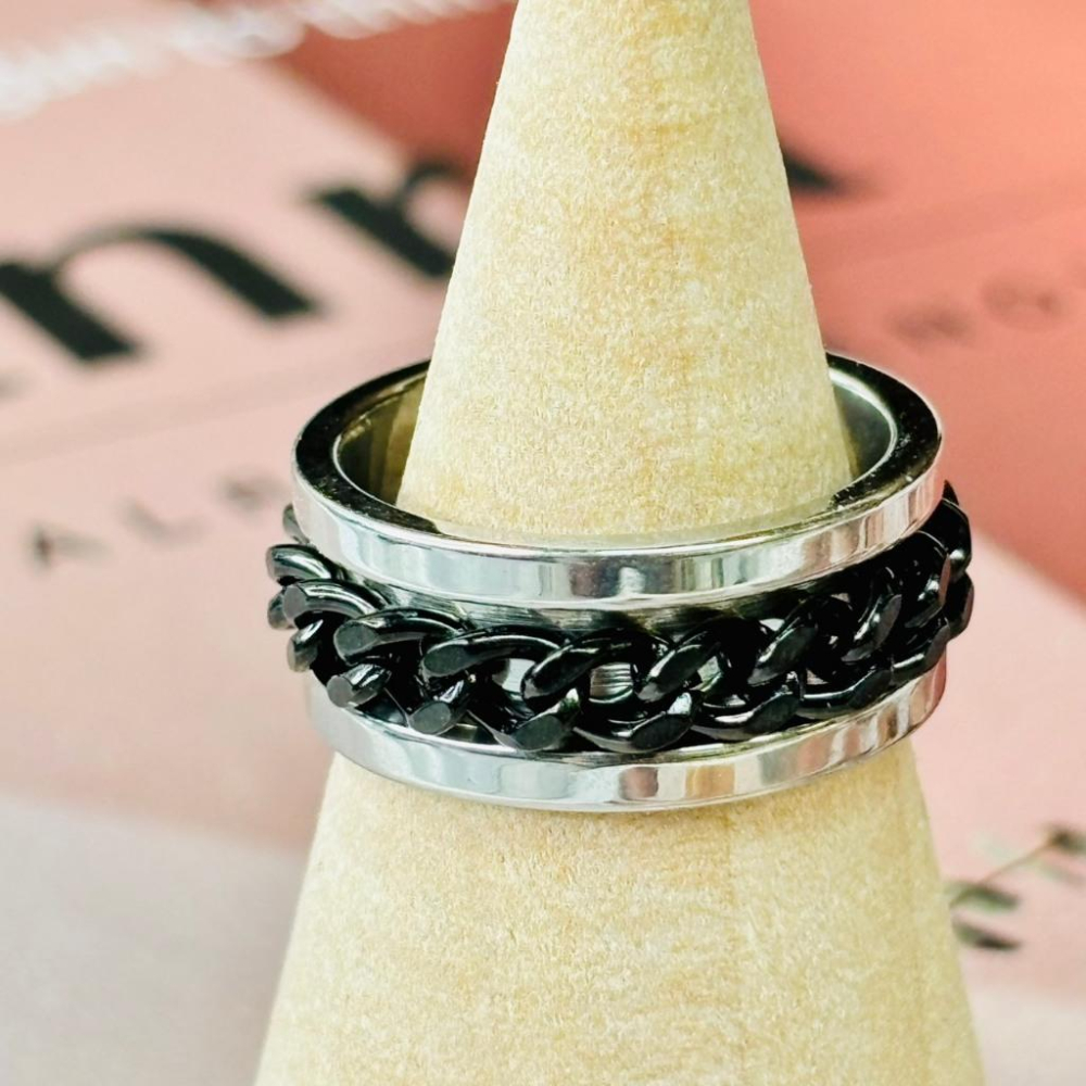 4053AP【小確幸飾品】鈦鋼戒指 抗過敏 不褪色 防水 耐磨 固定戒圍 低調 質感 極簡 時尚 百搭 可轉 雙層-細節圖3