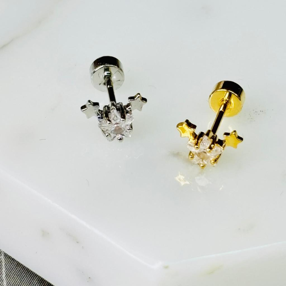 【小確幸飾品】醫療鋼鎖珠造型耳釘 貼耳 輕奢 日韓 百搭 醫療鋼 不過敏 不褪色 金色 銀色 星星 排星 三星 星月控-細節圖2