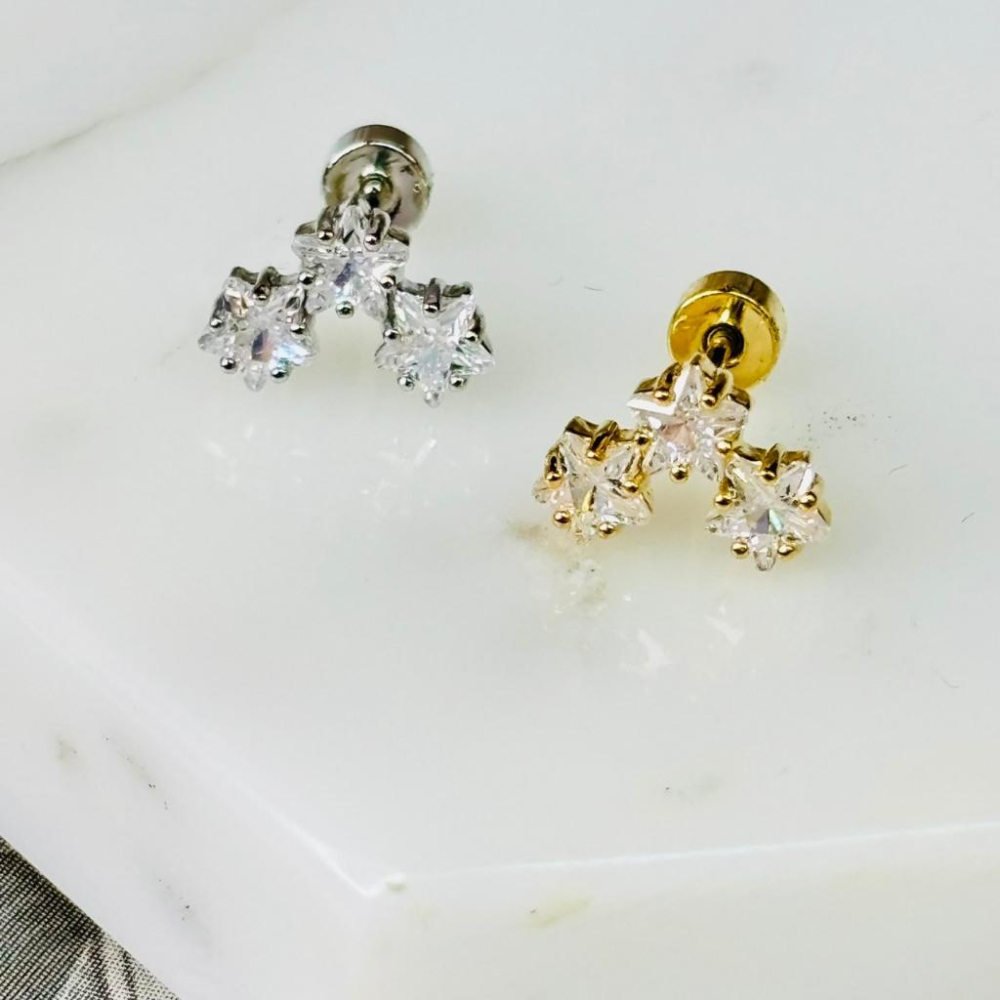 【小確幸飾品】醫療鋼鎖珠造型耳釘 貼耳 輕奢 日韓 百搭 醫療鋼 不過敏 不褪色 金色 銀色 星星 排星 三星 星月控-細節圖4