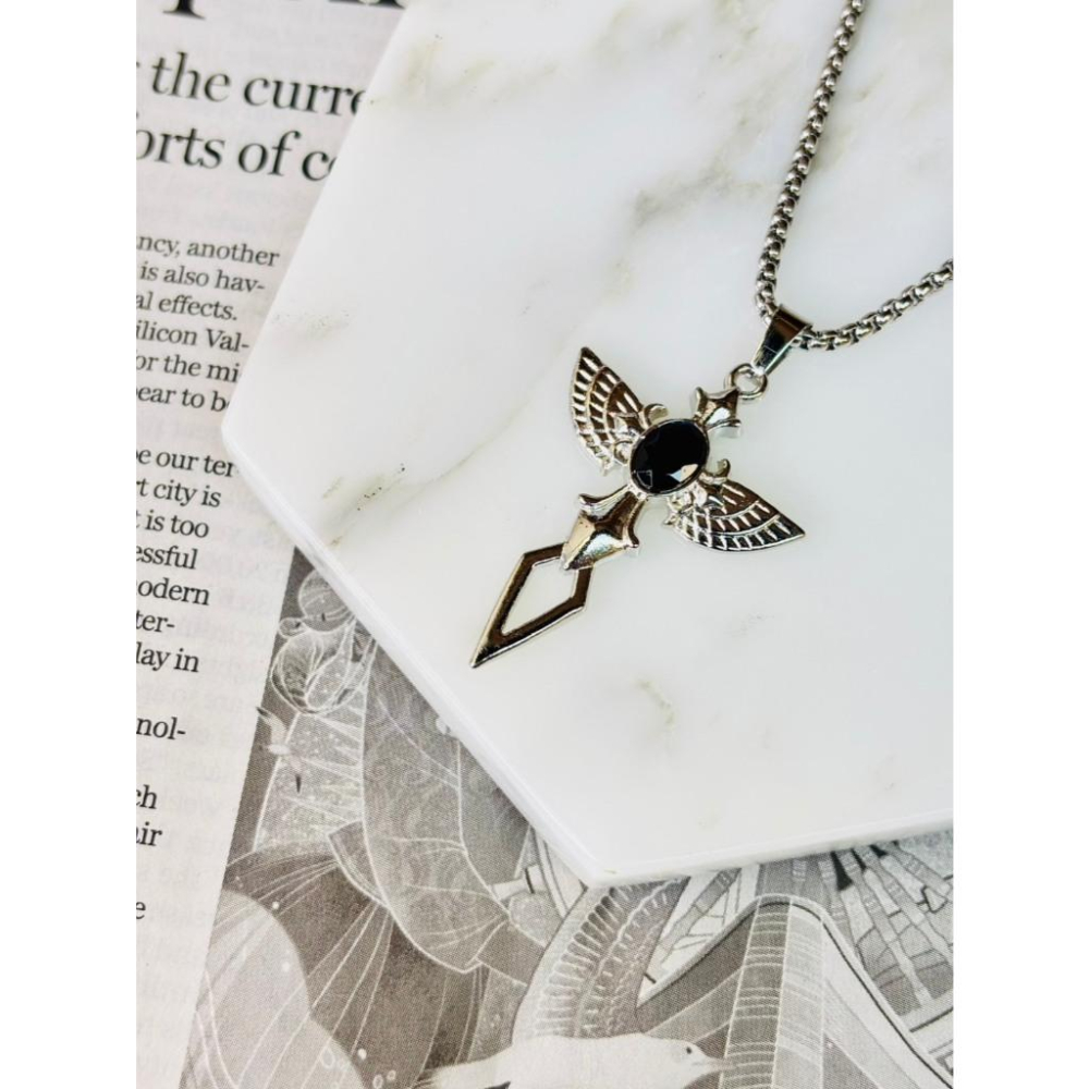 2016MA【小確幸飾品】造型吊墜鈦鋼項鍊 天使之翼 黑釉十字架 黑鋯石 纏繞黑鋯石 字母H 可樂 軍牌-細節圖2