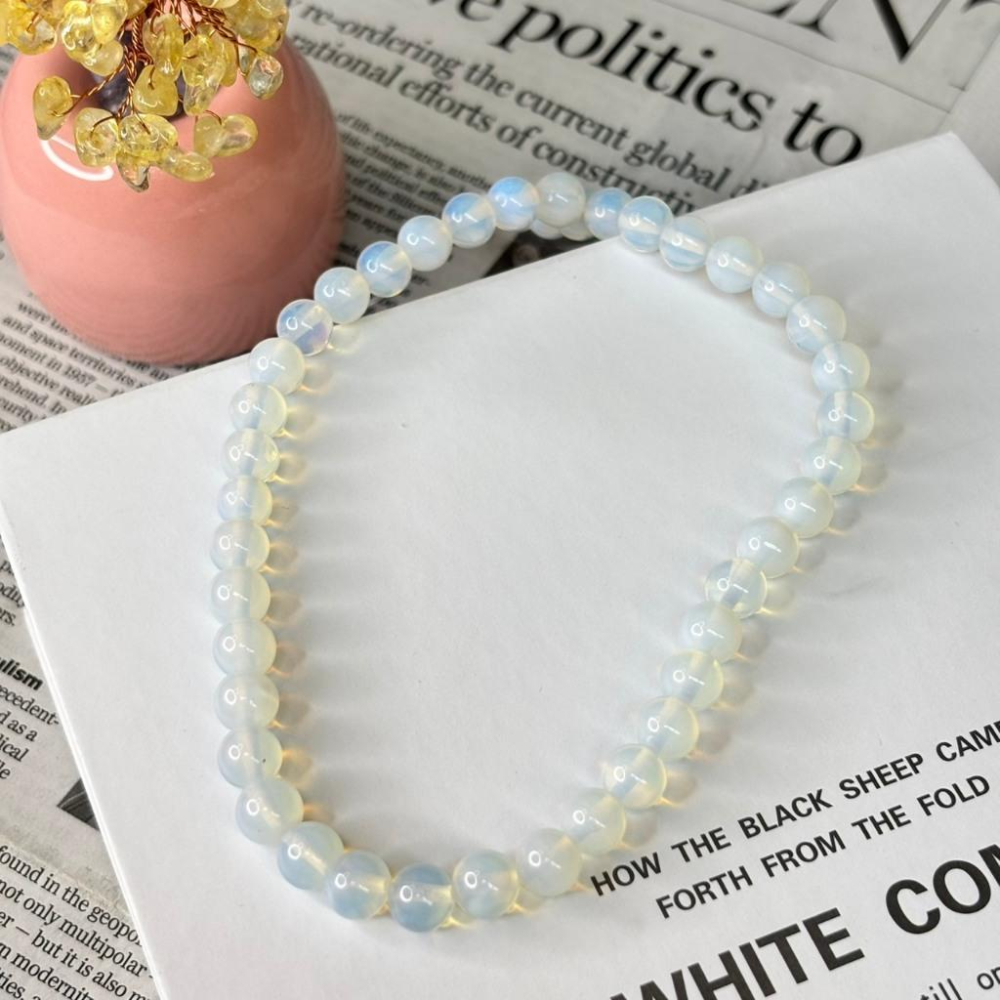 8301OC【小確幸飾品】蛋白石手串 蛋白石 五行金能量 頂輪療癒 天然礦石-細節圖2