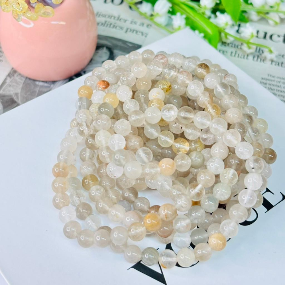 8393MY【小確幸飾品】彩兔毛水晶手串 五行能量 脈輪療癒 天然礦石-細節圖3