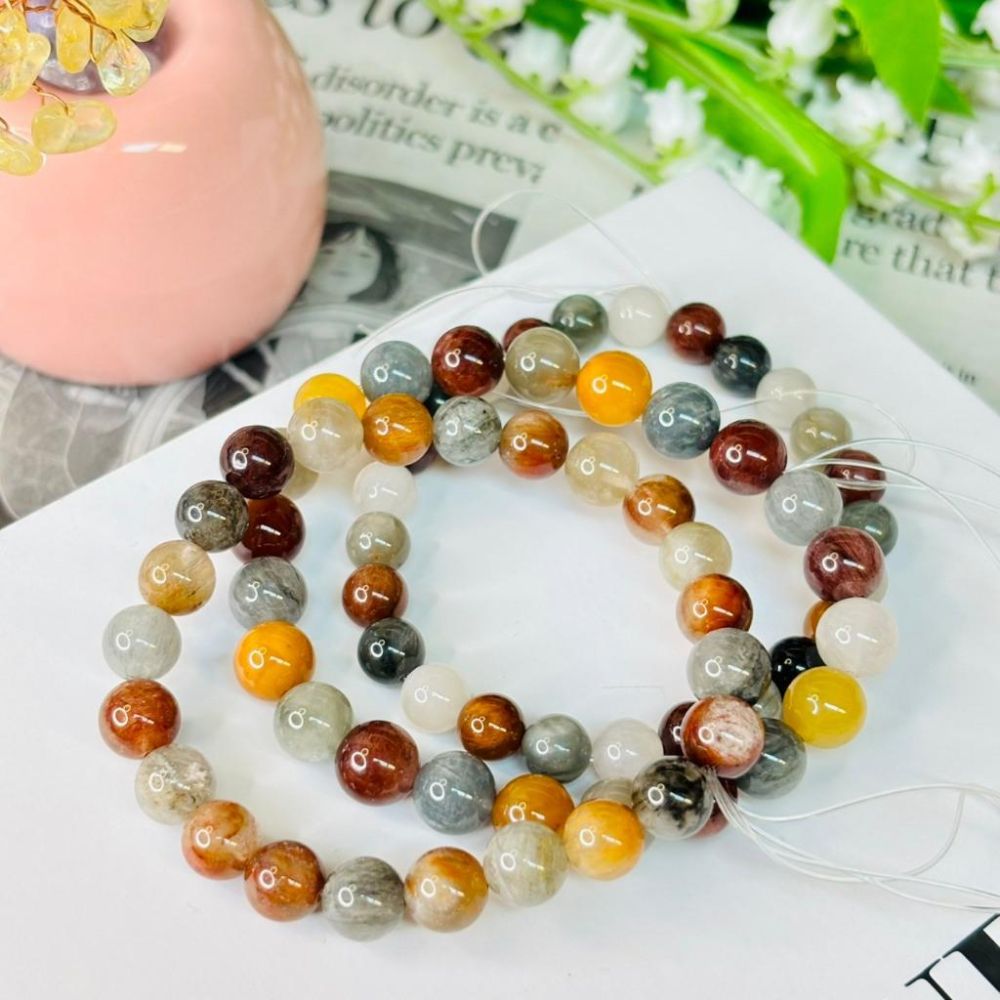 8393MY【小確幸飾品】彩兔毛水晶手串 五行能量 脈輪療癒 天然礦石-細節圖7