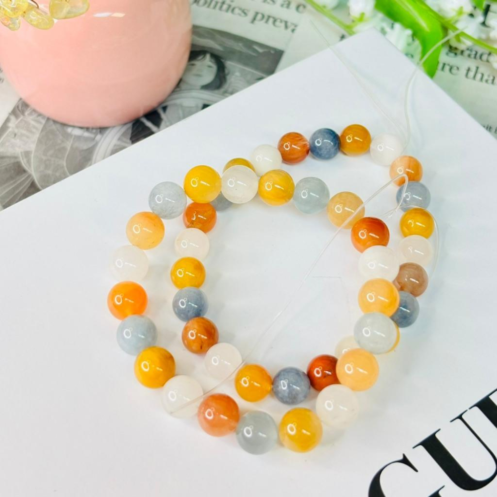 8393MY【小確幸飾品】彩兔毛水晶手串 五行能量 脈輪療癒 天然礦石-細節圖8