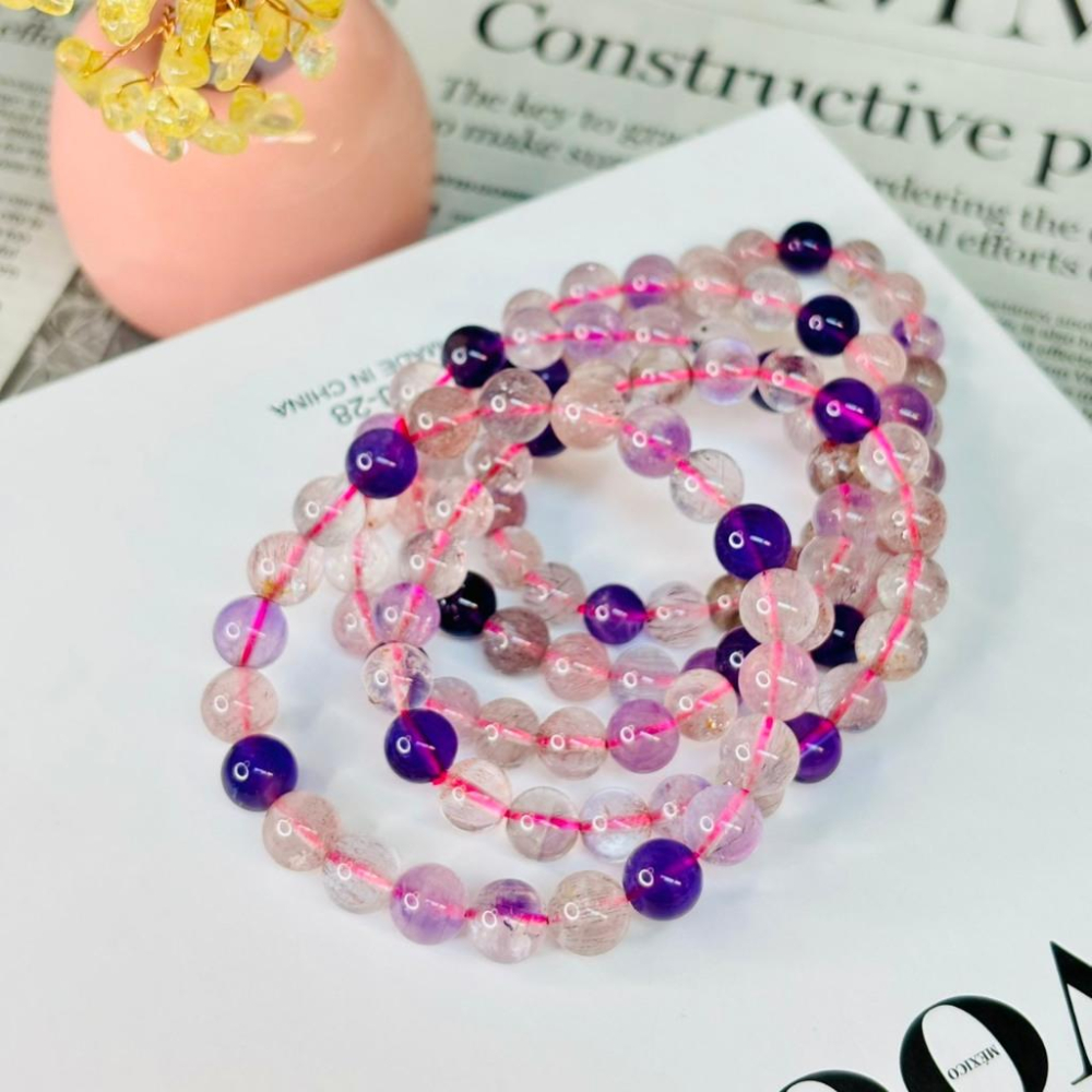 83105JU【小確幸飾品】超七水晶手串 五行能量 脈輪療癒 天然礦石-細節圖2