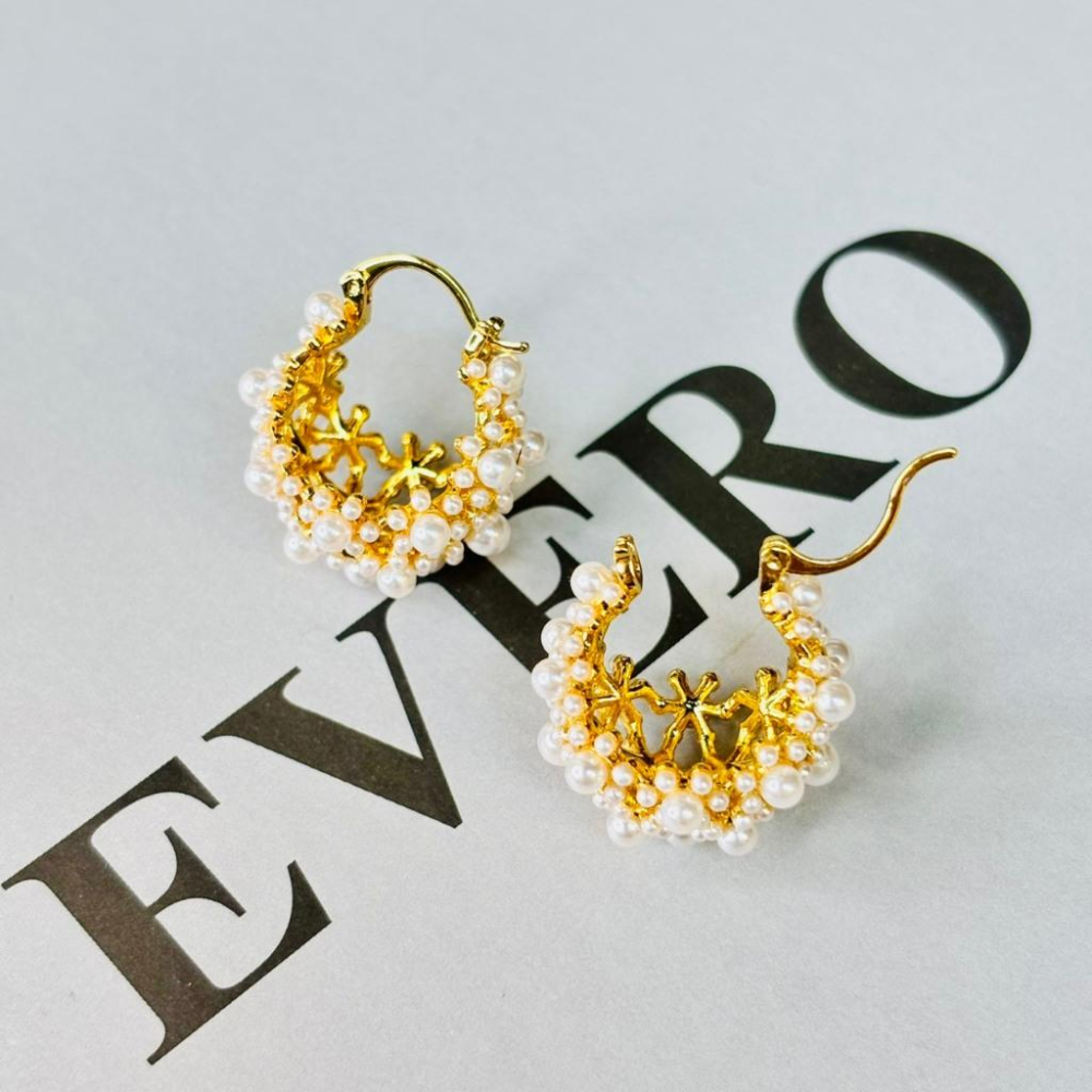 1001AP【小確幸飾品】珍珠耳飾 耳環 耳扣 貝珠 珍珠 金色 巴洛克 雙珠 鈴蘭花 粉滴釉 線條 花籃 圈圈-細節圖6