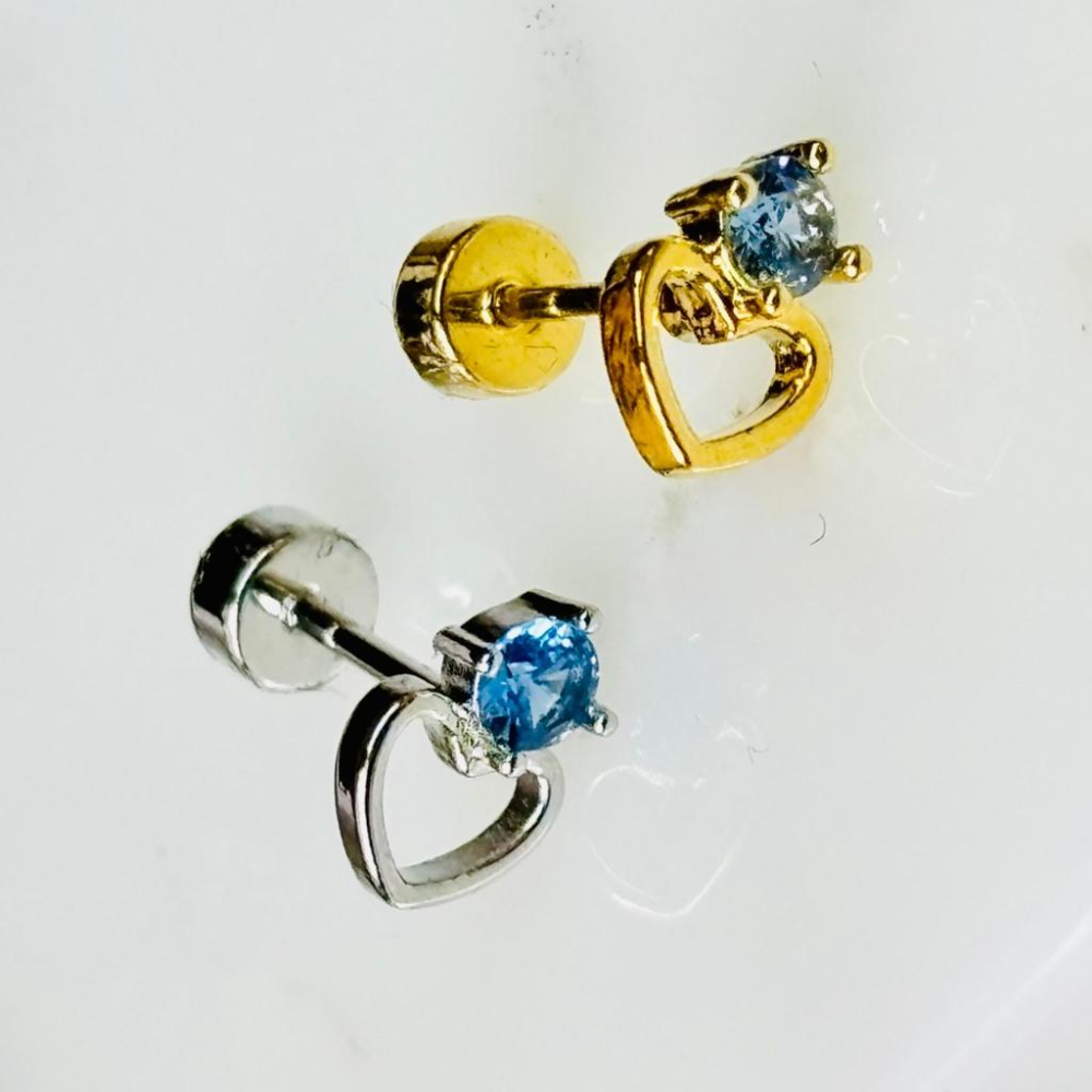 【小確幸飾品】醫療鋼鎖珠造型耳釘 貼耳 輕奢 日韓 百搭 笑臉 方塊 金 銀 雛菊 白鋯愛心 藍鋯愛心-細節圖5