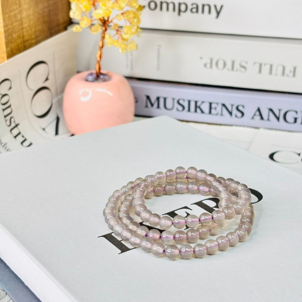 8323AP【小確幸飾品】煙紫瑪瑙水晶手串 三圈 多圈-細節圖2