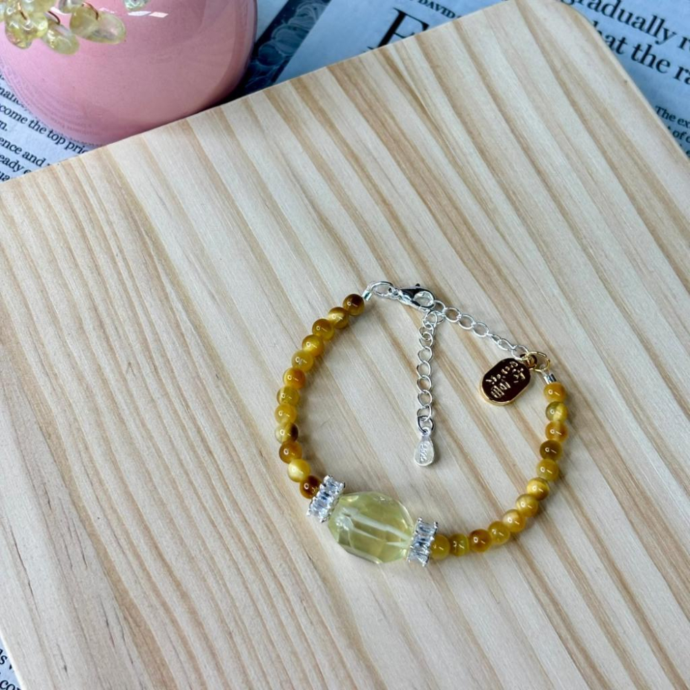 7305MY【小確幸飾品】金運之環 黃水晶 金虎眼 設計款水晶手鍊 五行土能量 胃輪療癒 天然礦石-細節圖2
