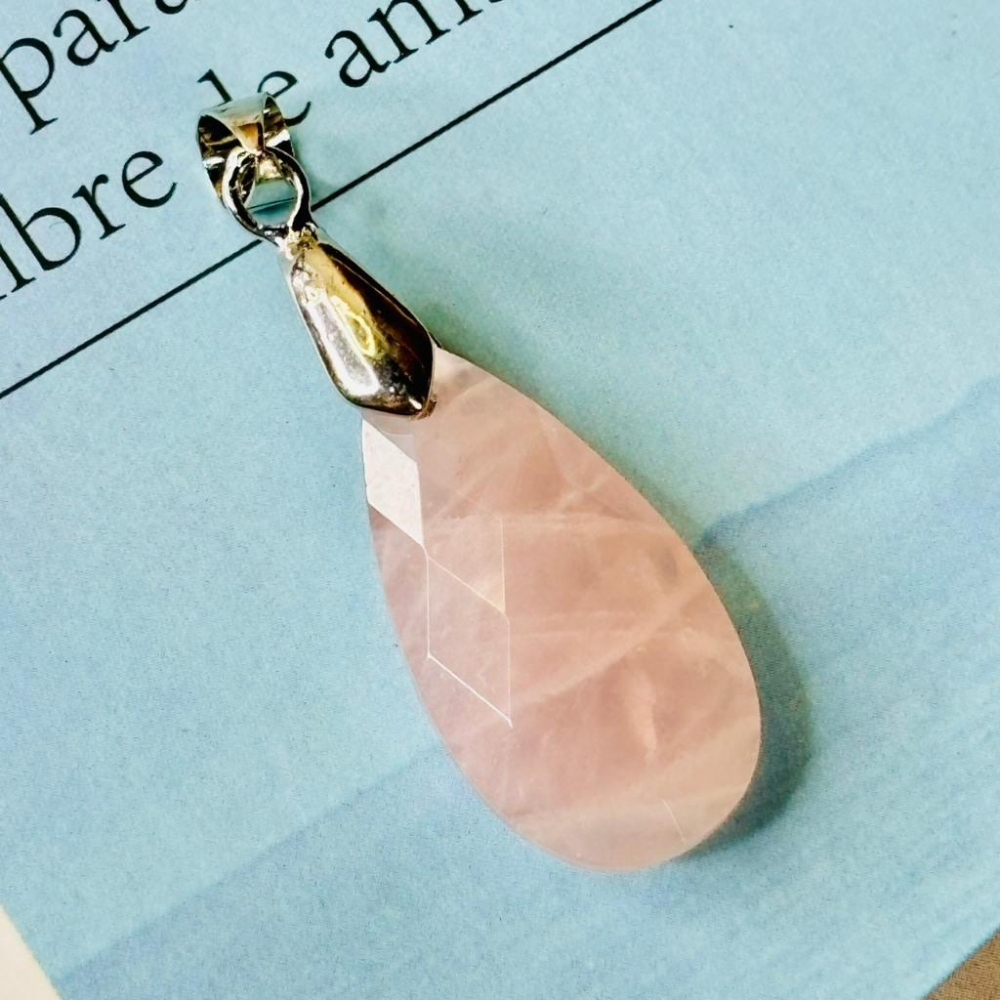 8201JA【小確幸飾品】天然水晶吊墜 水滴 無事牌 白水晶 黑曜石 粉水晶 紫水晶-細節圖4