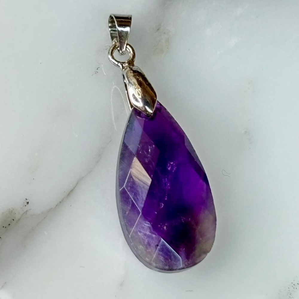 8201JA【小確幸飾品】天然水晶吊墜 水滴 無事牌 白水晶 黑曜石 粉水晶 紫水晶-細節圖6