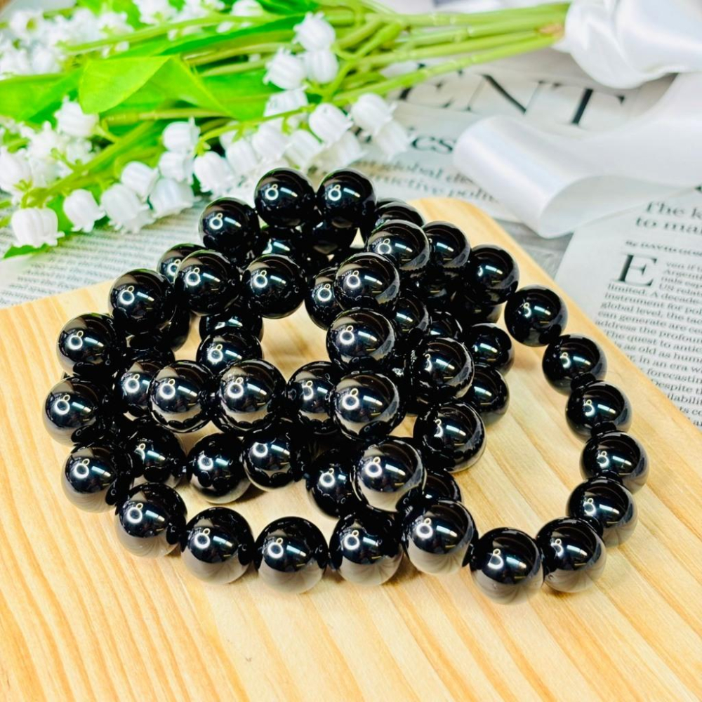 8325MY【小確幸飾品】黑曜石手串 五行水能量 海底輪療癒 天然礦石-細節圖2