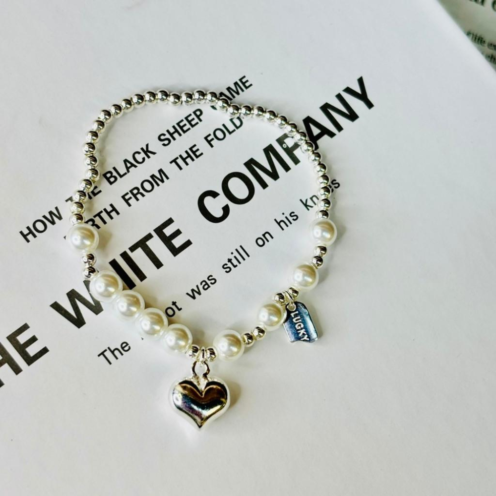 3015DE【小確幸飾品】彈力繩手環 流行 質感 愛心 幸運 貝珠 撞色-細節圖2