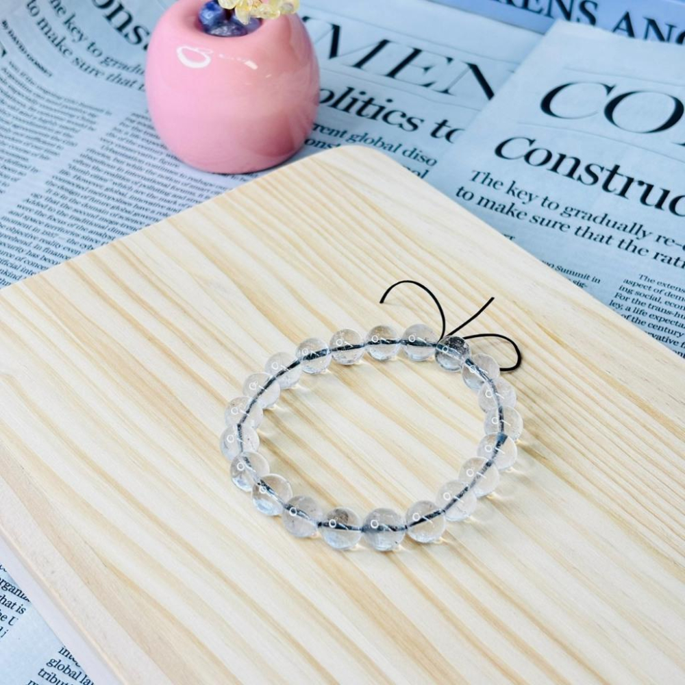 8324AP【小確幸飾品】閃靈鑽水晶手串 閃靈鑽 高頻能量 靈性飾品  氣場淨化 頂輪開啟 眉心輪 五行屬金 天然水晶-細節圖4