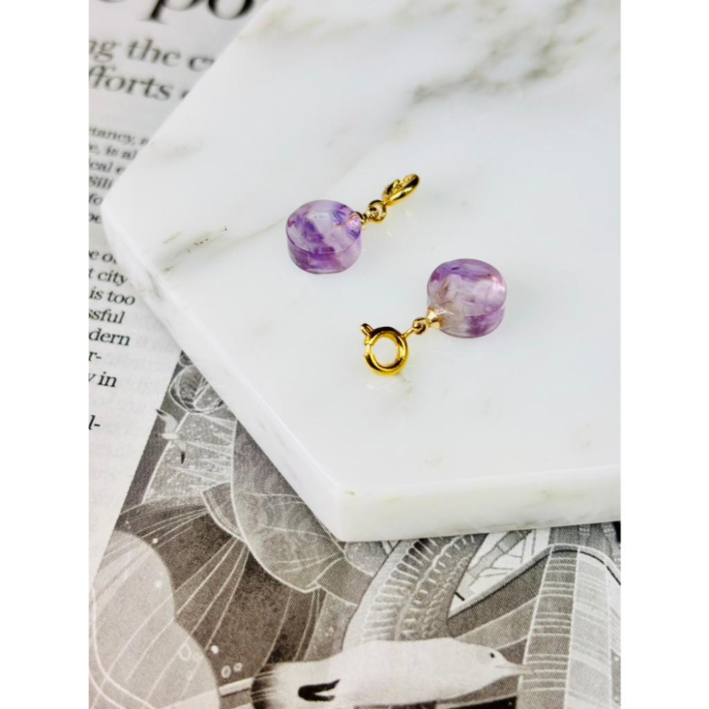 【小確幸飾品】水晶銅釦吊飾 白水晶 紫水晶 黃水晶 平安扣 福袋 古錢 葫蘆 玫瑰花 熊熊 九尾狐 貔貅 狐狸 愛心-細節圖3